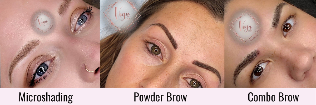 Permanent Makeup artist showcasing their eyebrow gallery results for clients with a powder brow, combo brow and microshading as a microblading alternative option.
